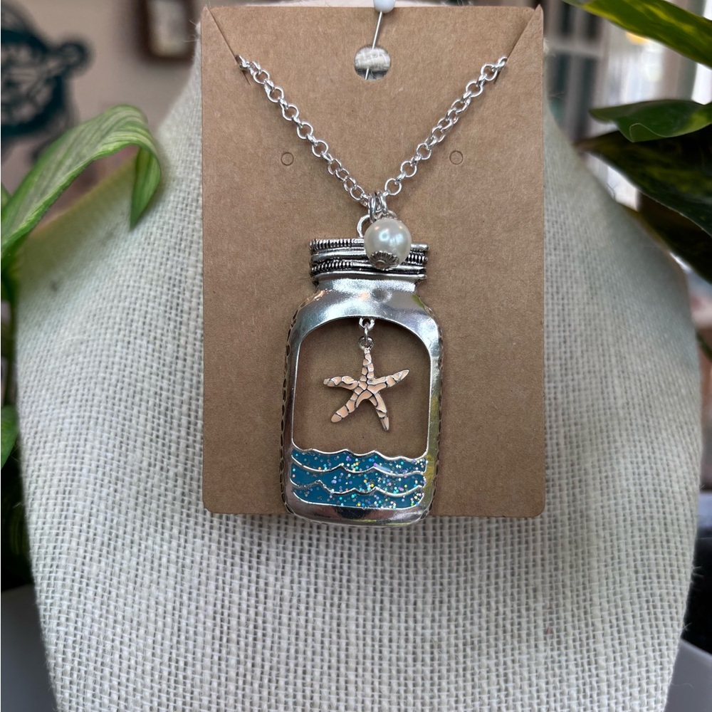 Silver Starfish Necklace with Blue Accents